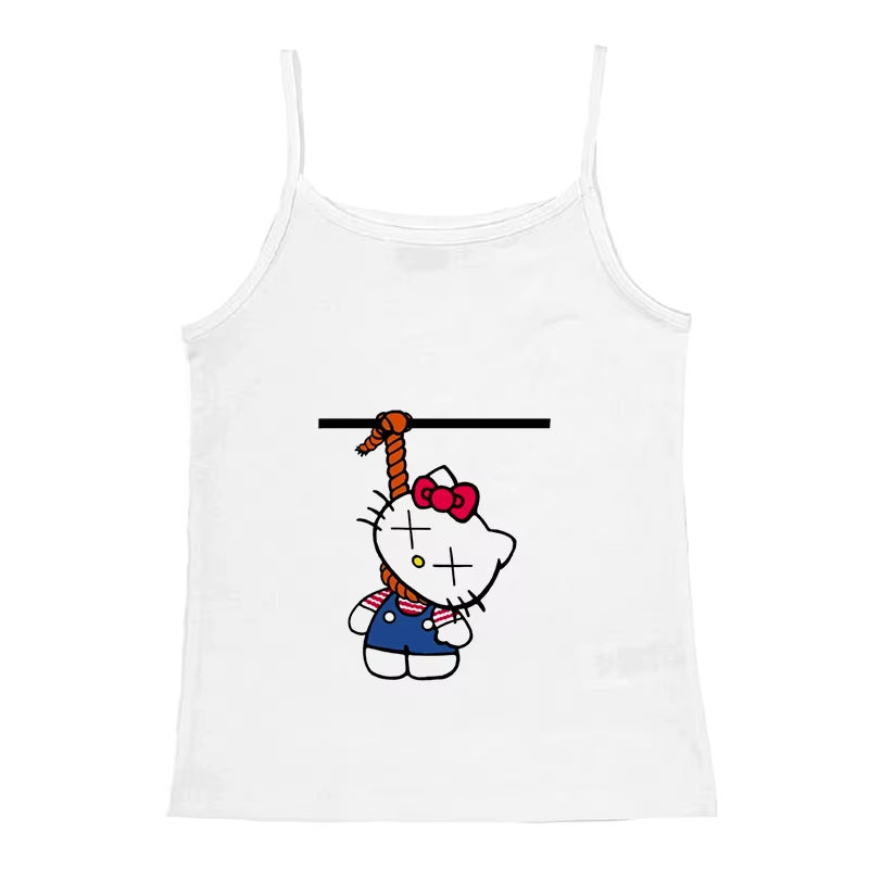 Women's white spaghetti Strap Crop Top-Coquette Aesthetic