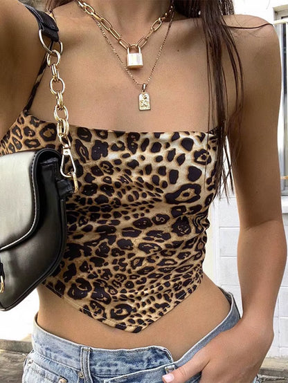Leopard print backless crop top