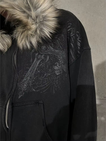 Winter Y2K Fur Zip-Up Hoodies