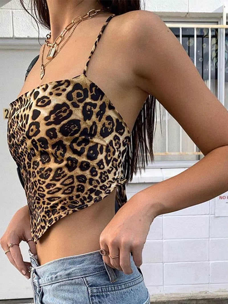 Leopard print backless crop top