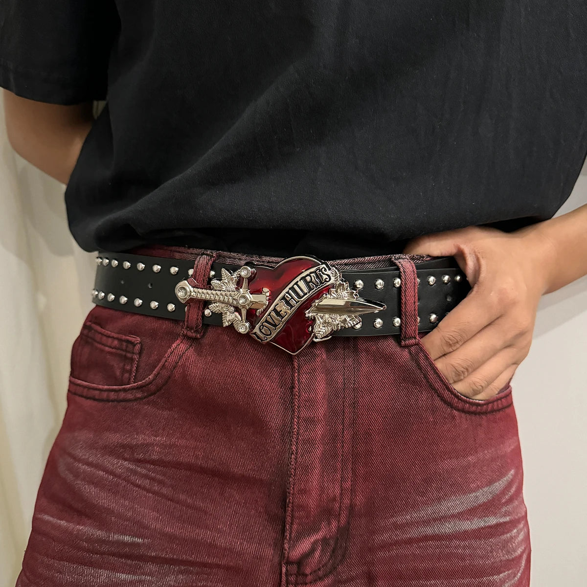 Y2K Heart & Dagger Studded Belt