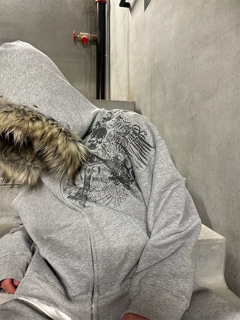 Winter Y2K Fur Zip-Up Hoodies