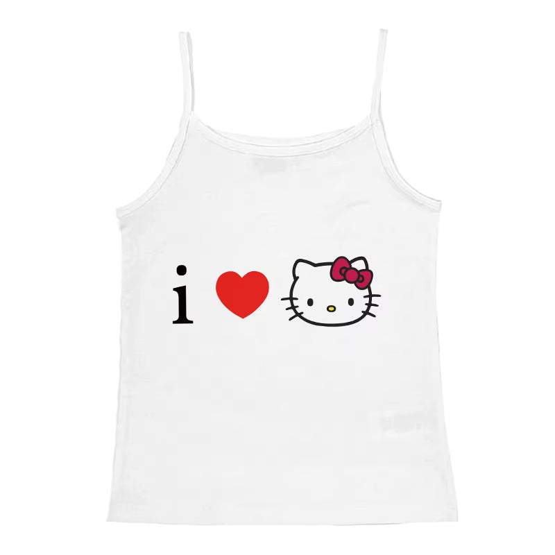 Women's white spaghetti Strap Crop Top-Coquette Aesthetic