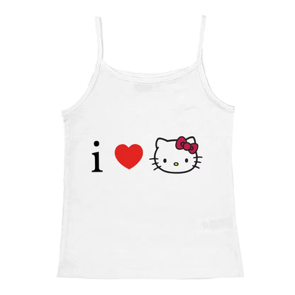 Women's white spaghetti Strap Crop Top-Coquette Aesthetic