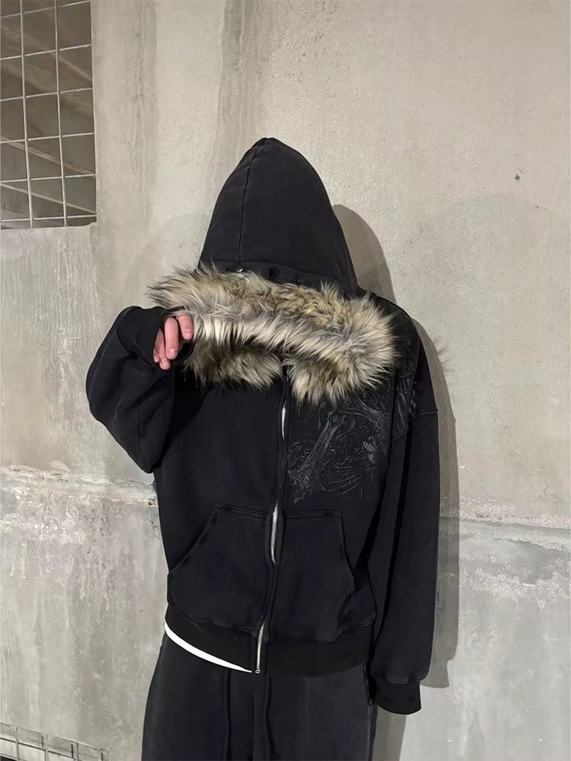 Winter Y2K Fur Zip-Up Hoodies